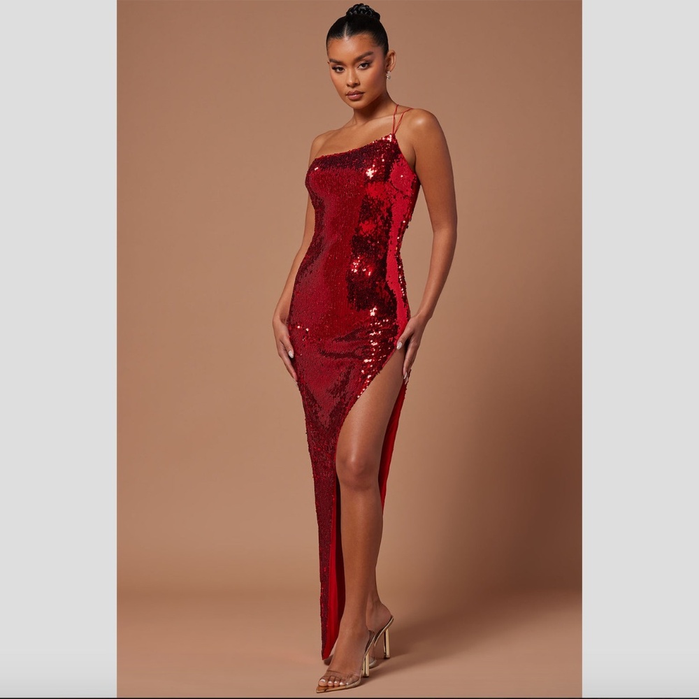 Fashion Nova Red Sequin Maxi Dress